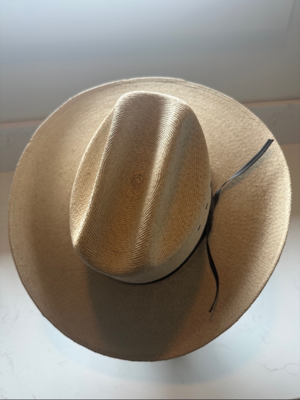 STETSON Wide-Brim Palm Frond Cowboy Hat in Natural with Black Band